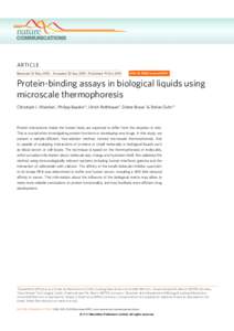 Protein methods / Proteins / Molecular biology / Enzyme kinetics / Microscale thermophoresis / Dissociation constant / Ligand / Fluorescence / Green fluorescent protein / Chemistry / Biology / Biochemistry