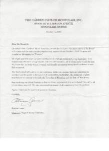 ~  THE GARDEN CLUB OF MONTCLAIR, INC. 60 SOUTH FUILERTON AVENUE MONTCLAIR, NJ[removed]October 15, 2010