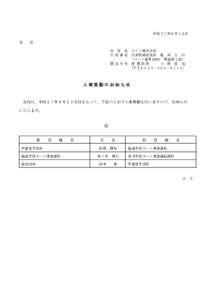 平成２７年６月１９日 各 位 会 社 名 代表者名