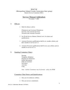 MACAI (Metropolitan Atlanta Cocaine Anonymous Inter-group) District Service Committee (DSC) Service Manual Addendum November 7, 2001