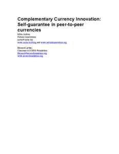 Complementary Currency Innovation: Self-guarantee in peer-to-peer currencies