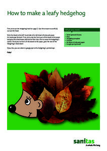 How to make a leafy hedgehog First print out the hedgehog head on page 2. Use the scissors to carefully cut out the head. What you need: