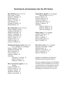 Elected Boards and Commissions After the 2007 Election Bd. of Finance (from 2-5 to 5-2) Dean Volain - D chair Michael T. Hallahan - D Patricia Brown - D Martin L. Piccirillo - D