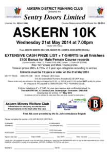 ASKERN DISTRICT RUNNING CLUB presents the Sentry Doors Limited License No[removed]