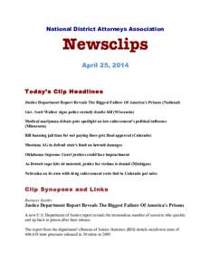 National District Attorneys Association  Newsclips April 25, 2014  Today’s Clip Headlines