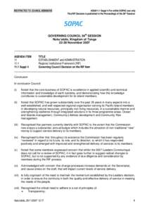 RESTRICTED TO COUNCIL MEMBERS  AS36/11.1 Suppl 4 For within SOPAC use only This RIF Decision is published in the Proceedings of the 36th Session  GOVERNING COUNCIL 36th SESSION