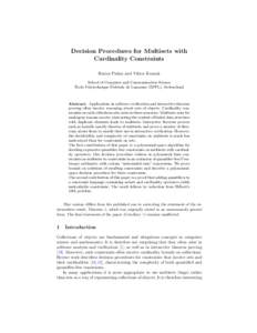 Decision Procedures for Multisets with Cardinality Constraints Ruzica Piskac and Viktor Kuncak School of Computer and Communication Science ´ Ecole