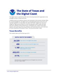 The State of Texas and the Digital Coast The Digital Coast is a partnership effort and community resource for organizations that manage the nation’s coastal resources. Initiated and led by the National Oceanic and Atmo