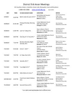 District 9 Al-Anon Meetings WI Counties: Adams, Columbia, Green Lake, Marquette, Sauk and WausharaDAY