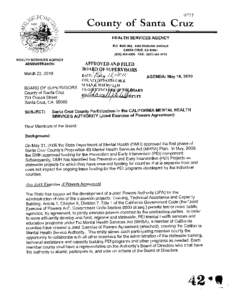 0237  County of Santa Cruz HEALTH SERVICES AGENCY P.O. BOX 962, 1080 EMELINE AVENUE SANTA CRUZ, CA 95061