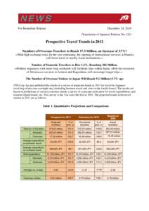 For Immediate Release  December 24, 2010 (Translation of Japanese Release NoProspective Travel Trends in 2011