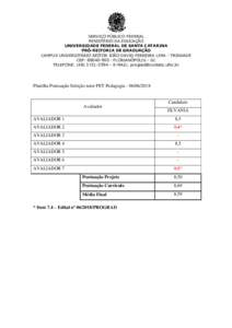 SERVIÇO PÚBLICO FEDERAL MINISTÉRIO DA EDUCAÇÃO UNIVERSIDADE FEDERAL DE SANTA CATARINA PRÓ-REITORIA DE GRADUAÇÃO CAMPUS UNIVERSITÁRIO REITOR JOÃO DAVID FERREIRA LIMA - TRINDADE CEP: FLORIANÓPOLIS - 