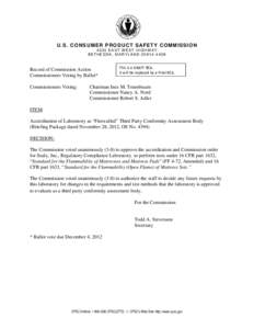 DRAFT RCA: Accreditation of Laboratory as “Firewalled” Third Party Conformity Assessment Body: Sealy, Inc., Regulatory Compliance Laboratory, December 4, 2012