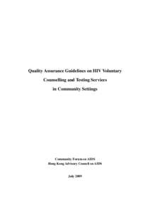 Quality Assurance Guidelines on HIV Voluntary Counselling and Testing Services in Community Settings