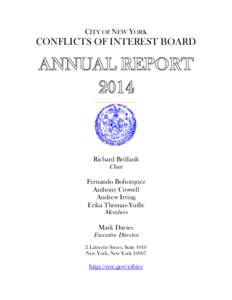 CITY OF NEW YORK  CONFLICTS OF INTEREST BOARD Richard Briffault Chair