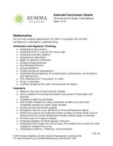 Emerald Curriculum Charts Developmental Stage: FeelingBeing Ages: 9-10 Mathematics All curricula support appreciation of math in everyday life and selfconfidence in conceptual understanding.