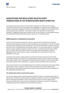 Leena Linnainmaa  1 October 2014 SUGGESTIONS FOR REGULATING RELATED PARTY TRANSACTIONS IN THE SHAREHOLDERS RIGHTS DIRECTIVE