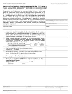 CALIFORNIA DEPARTMENT OF SOCIAL SERVICES  STATE OF CALIFORNIA - HEALTH AND HUMAN SERVICES AGENCY SIMPLIFIED CALFRESH PROGRAM UNPAID WORK EXPERIENCE (WEX) AND UNPAID COMMUNITY SERVICE HOURS WORKSHEET