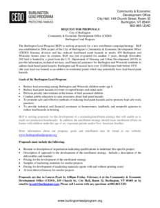 Community & Economic Development Office City Hall, 149 Church Street, Room 32 Burlington, VT[removed]LEAD REQUEST FOR PROPOSALS