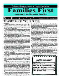 Nebraska Foster & Adoptive Parent Association  Families First a newsletter for Nebraska Families  N