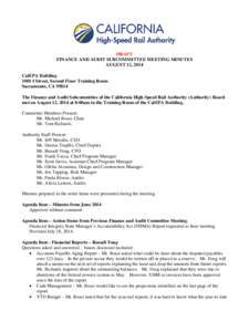 DRAFT FINANCE AND AUDIT SUBCOMMITTEE MEETING MINUTES AUGUST 12, 2014 CalEPA Building 1001 I Street, Second Floor Training Room Sacramento, CA 95814