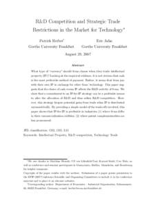 R&D Competition and Strategic Trade Restrictions in the Market for Technology∗ Patrick Herbst† Eric Jahn