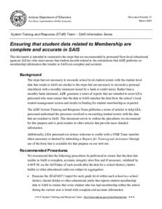 Arizona Department of Education Tom Horne, Superintendent of Public Instruction Document Number 15 March 2009