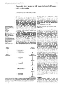 F23  Archives of Disease in Childhood 1995; 72: F23-F28 Essential fatty acids in full term infants fed breast milk or formula