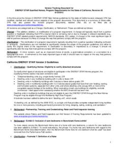 Version Tracking Document for ENERGY STAR Qualified Homes, Program Requirements for the State of California, Revision 03
