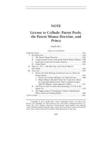 NOTE License to Collude: Patent Pools, the Patent Misuse Doctrine, and