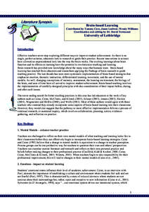 Brain Based Learning:  Literature Review (2005)