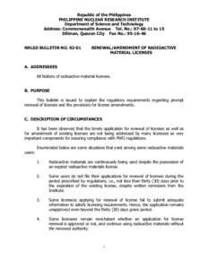 Microsoft Word - BULLETIN NO[removed]Renewal or Amendment of Radioactive Material Licenses.doc