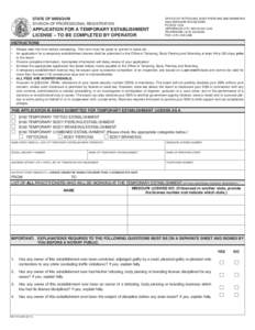 state of missouri division of professional registration application for a temporary establishment license – to be completed by operator