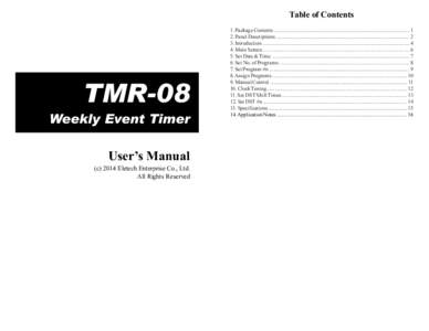 Table of Contents  TMR-08 Weekly Event Timer User’s Manual (cEletech Enterprise Co., Ltd.