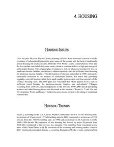 4. HOUSING  HOUSING ISSUES Over the past 30 years Wythe County planning officials have reiterated concern over the existence of substandard housing in some areas of the county and the lack of moderately priced housing fo
