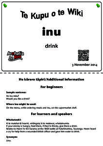 inu drink 3 NovemberHe körero täpiri/Additional information