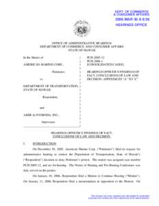DEPT. OF COMMERCE & CONSUMER AFFAIRS 2006 MAR 30 A 8:56 HEARINGS OFFICE
