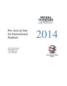 Pre-Arrival Info for International Students 2014