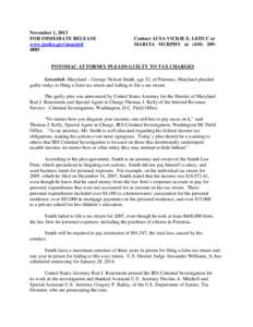 November 1, 2013 FOR IMMEDIATE RELEASE www.justice.gov/usao/md[removed]Contact AUSA VICKIE E. LEDUC or