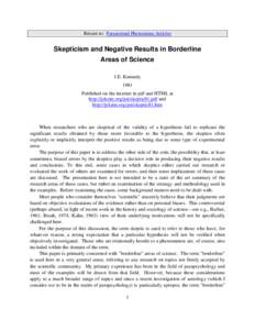 Skepticism and Negative Results in Borderline Areas of Science