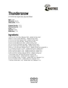 Thundersnow  21-B Winter Specialty Spiced Beer Size: 5 gal Efficiency: 80.0% Attenuation: 78.5%