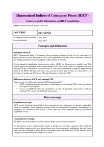 Harmonized Indices of Consumer Prices (HICP) Country-specific information on HICP compilation Author: National Statistical Institute of Slovenia COUNTRY