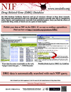 NIF  www.neuinfo.org Drug Related Gene (DRG) Database The DRG database facilitates discovery and use of resources relevant to drug abuse research.