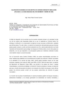 Chambi[removed]VALORACIÓN ECONOMICA DE SECUESTRO DE CARBONO MEDIANTE SIMULACIÓN APLICADO A LA ZONA BOSCOSA DEL RIO INAMBARI Y MADRE DE DIOS  Mgr. Pedro Pablo Chambi Condori