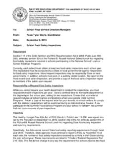 THE STATE EDUCATION DEPARTMENT / THE UNIVERSITY OF THE STATE OF NEW YORK / ALBANY, NY[removed]Office for Prekindergarten through Grade 12 Education School Operations and Management Child Nutrition Program Administration 99