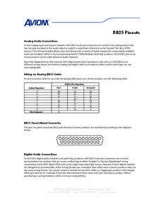 DB25 Pinouts Analog Audio Connections Aviom analog input and output modules with DB25 multi-pin connectors are wired to the analog pinout that