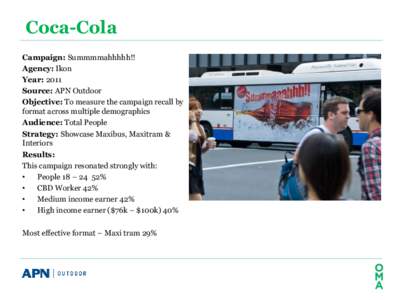 Coca-Cola Campaign: Summmmahhhhh!! Agency: Ikon Year: 2011 Source: APN Outdoor Objective: To measure the campaign recall by