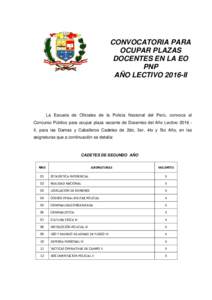 CONVOCATORIA PARA OCUPAR PLAZAS DOCENTES EN LA EO PNP AÑO LECTIVO 2016-II