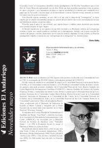 Marisa Muñoz El pensamiento latinoamericano y su aventura Arturo A. Roig Colección contracorriente ISBN9 288 p. / $30