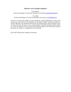 Balanced k-nearest neighbor imputation Caren Hasler* Institut de Statistique, Université de Neuchâtel, Switzerland,  Yves Tillé Institut de Statistique, Université de Neuchâtel, Switzerland, yve